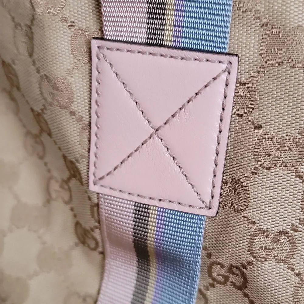 New with Tag attached Gucci Beige GG Canvas Tote with Pastel Pink & Blue Straps - Picture 4 of 16